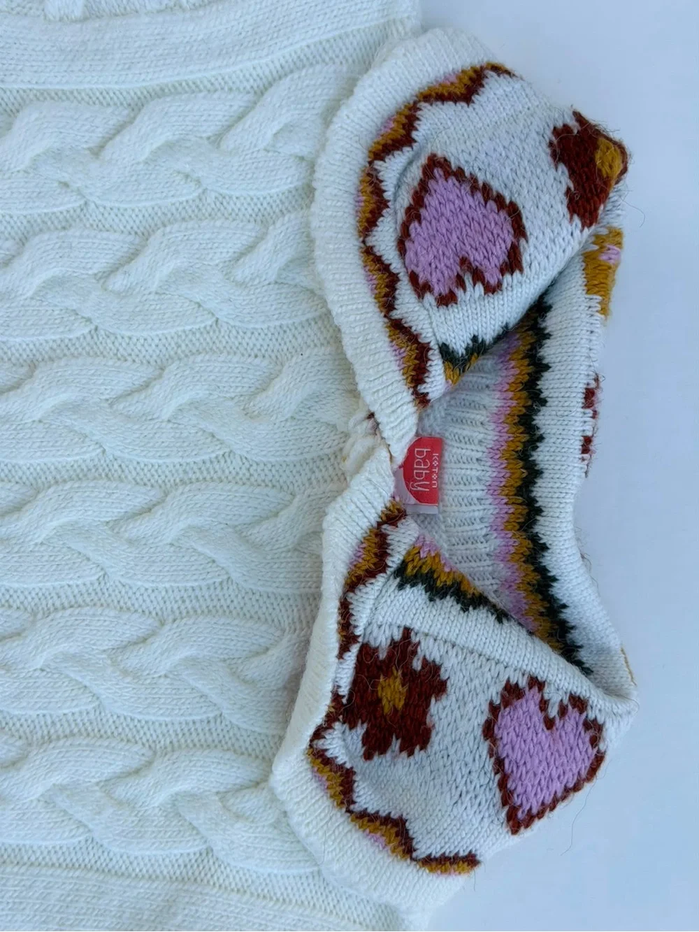 Cream Cable Knit Sweater with Decorative Collar